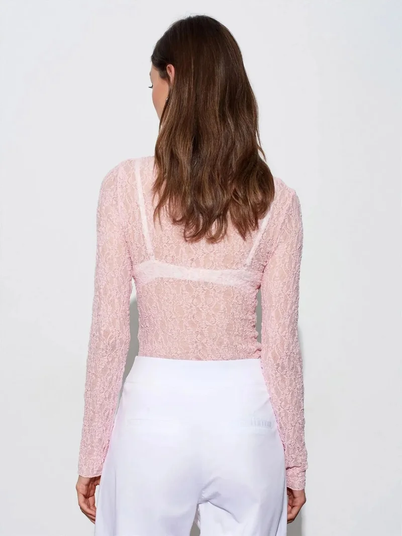 ديلفين DILVIN Slim Fit Lace Boat Neck Blouse