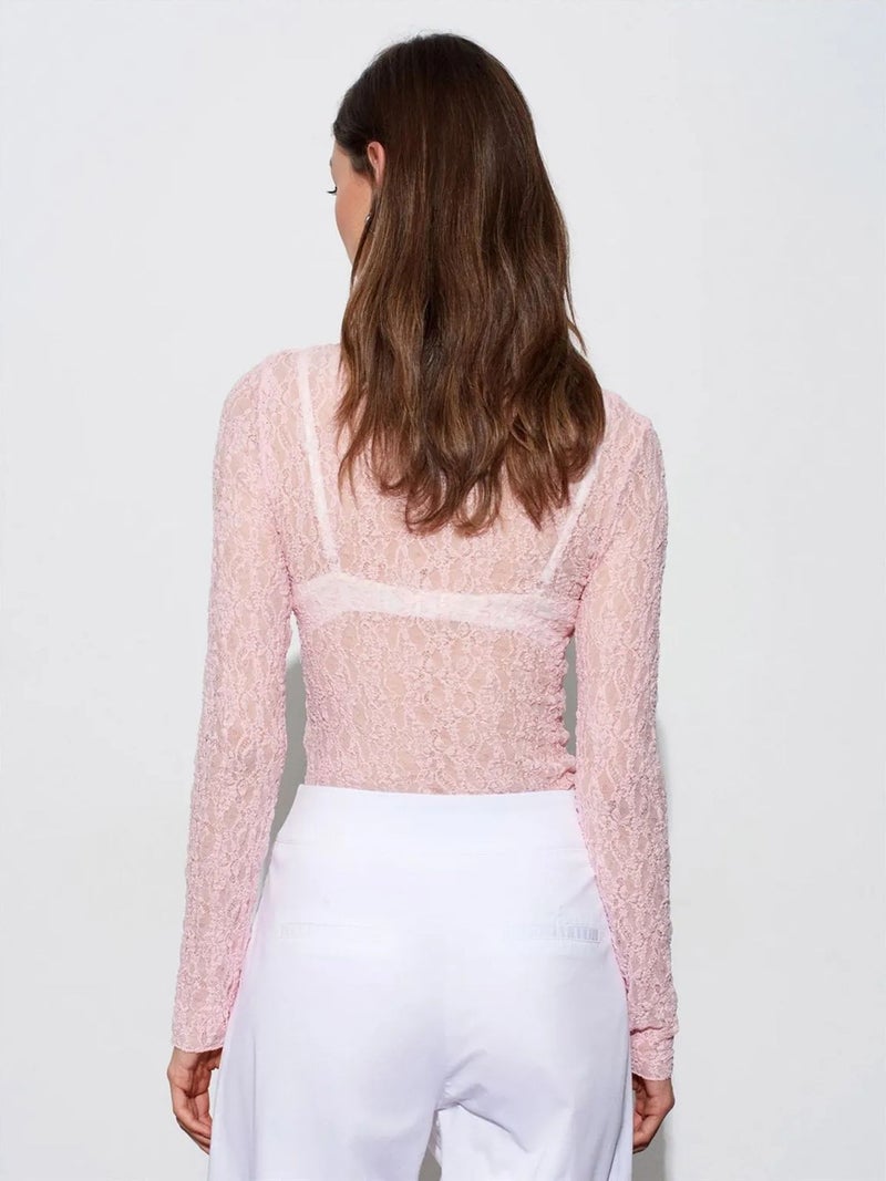 DILVIN Slim Fit Lace Boat Neck Blouse - Image 1