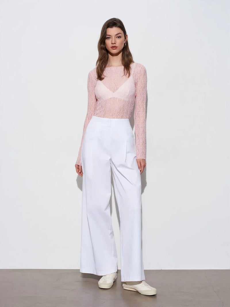 DILVIN Slim Fit Lace Boat Neck Blouse - Image 4