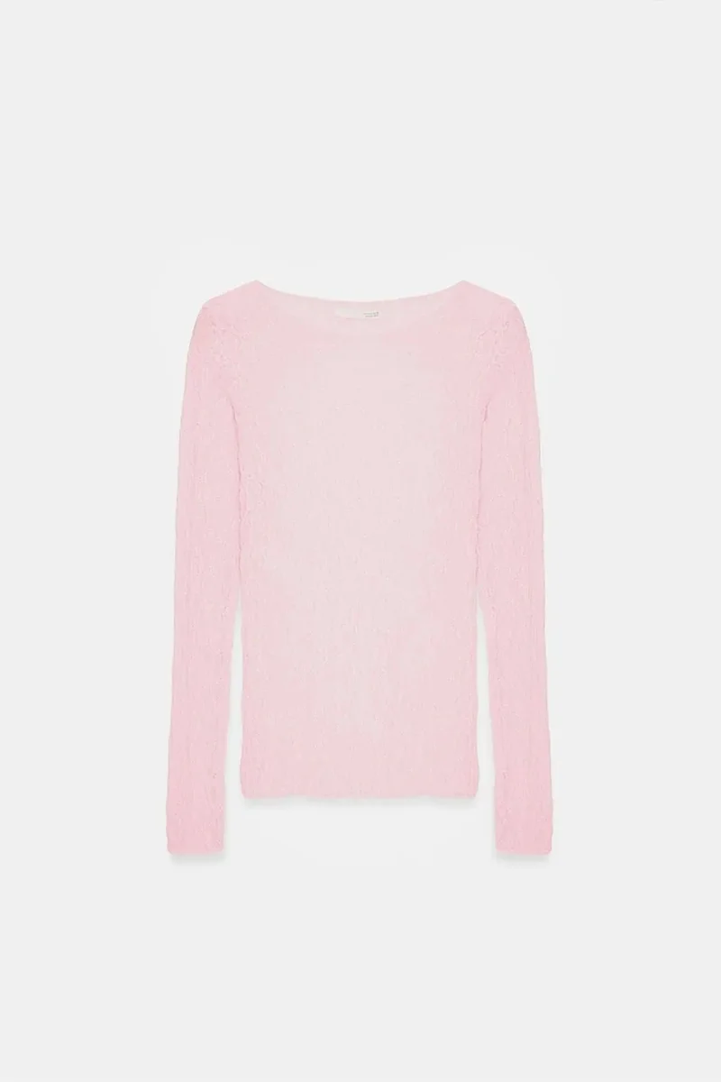 Dilvin Blush Pink DILVIN Slim Fit Lace Boat Neck Blouse for Women | Best Price UAE