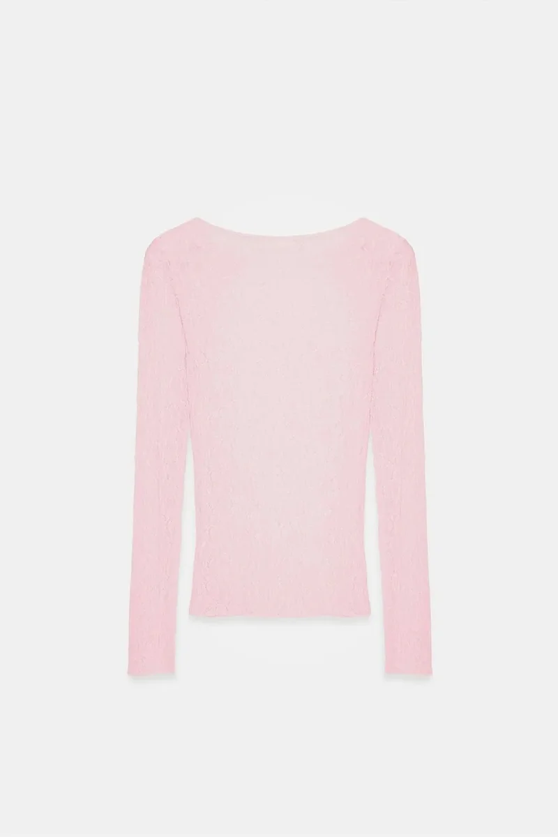 Dilvin Blush Pink DILVIN Slim Fit Lace Boat Neck Blouse for Women | Best Price UAE