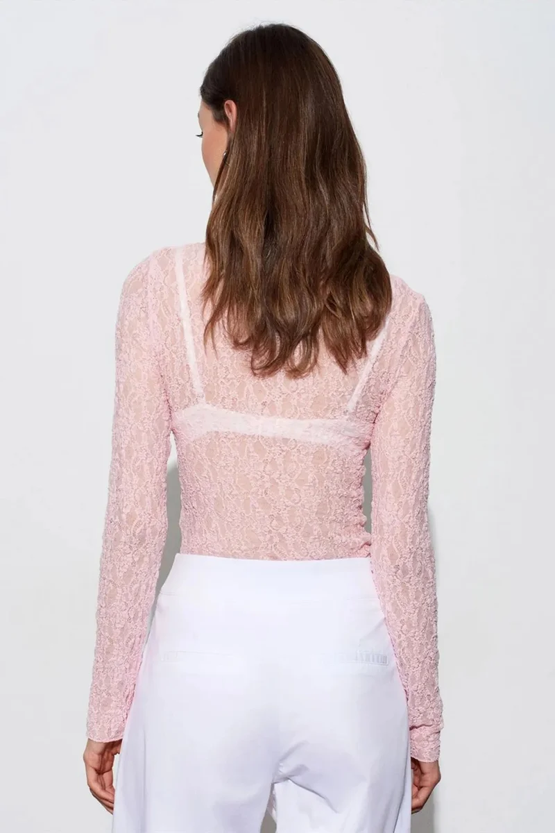 DILVIN Slim Fit Lace Boat Neck Blouse