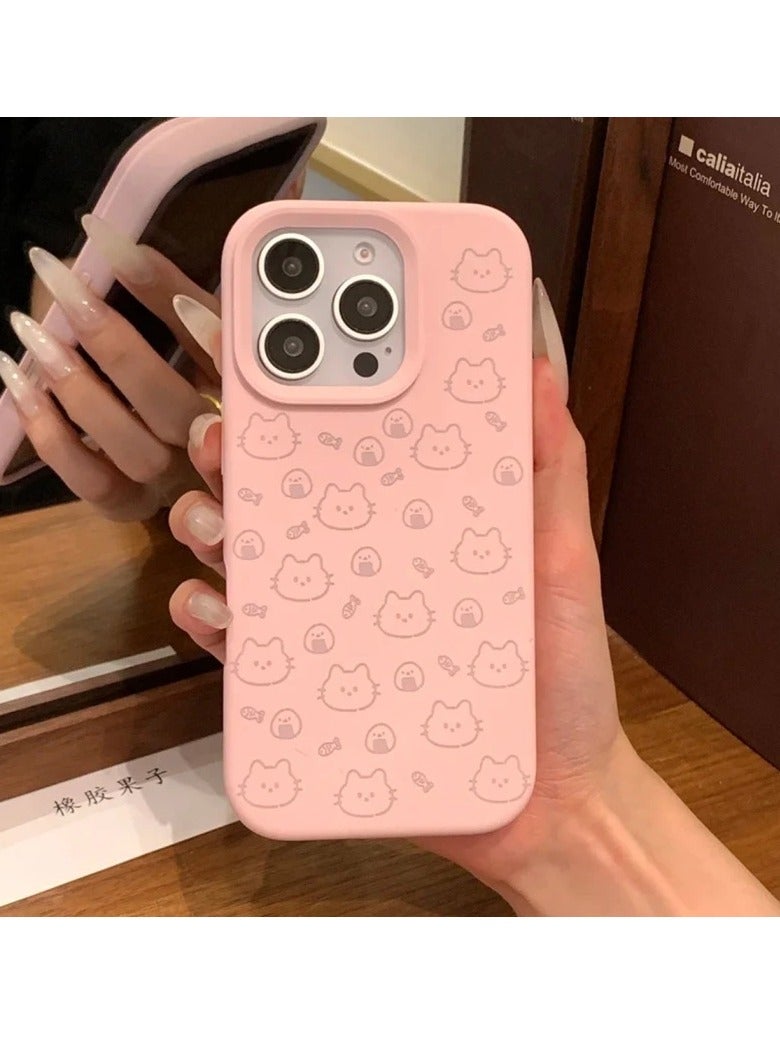 NIBEMINENT Cute Line Rice Ball Kitty Protective TPU Case Cover For IPhone 15, Pink
