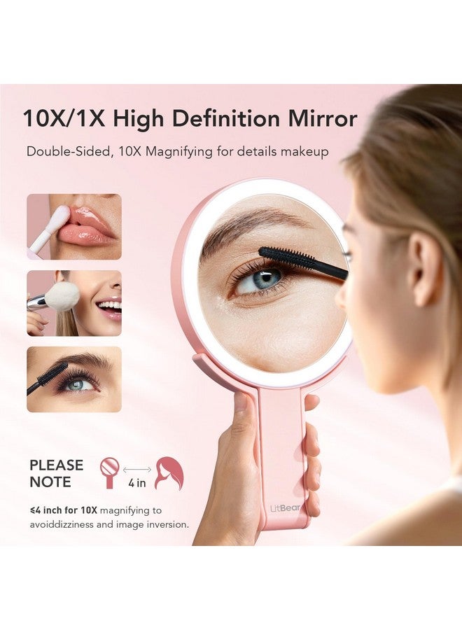 LitBear LitBear Travel Makeup Mirror with Lights, Rechargeable Double-Sided 10X/1X Magnifying Mirror, Portable Lighted Beauty Mirror, 3 Color Lighting, Dimmable Touch Screen, Tabletop Handhold Hanging (Pink)  - Image 2
