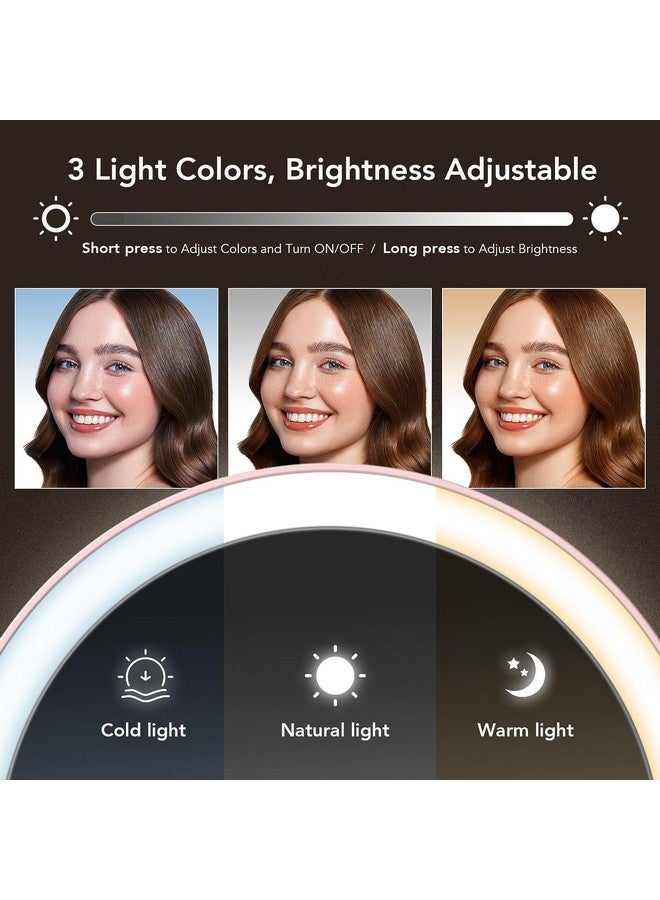 LitBear LitBear Travel Makeup Mirror with Lights, Rechargeable Double-Sided 10X/1X Magnifying Mirror, Portable Lighted Beauty Mirror, 3 Color Lighting, Dimmable Touch Screen, Tabletop Handhold Hanging (Pink)  - Image 3