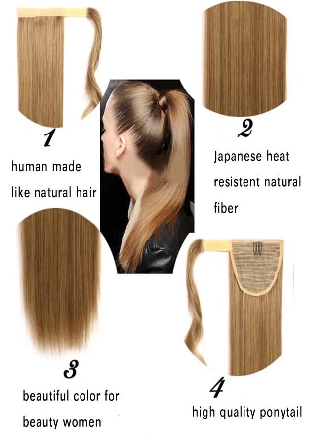 iLUU 24" Snow White Color Ponytail Straight Hair Extensions Wig Magic Paste Wrap Around Clip in Ponytail Synthetic Hairpiece for Women 100g (#1001 - White Hair) - Image 3