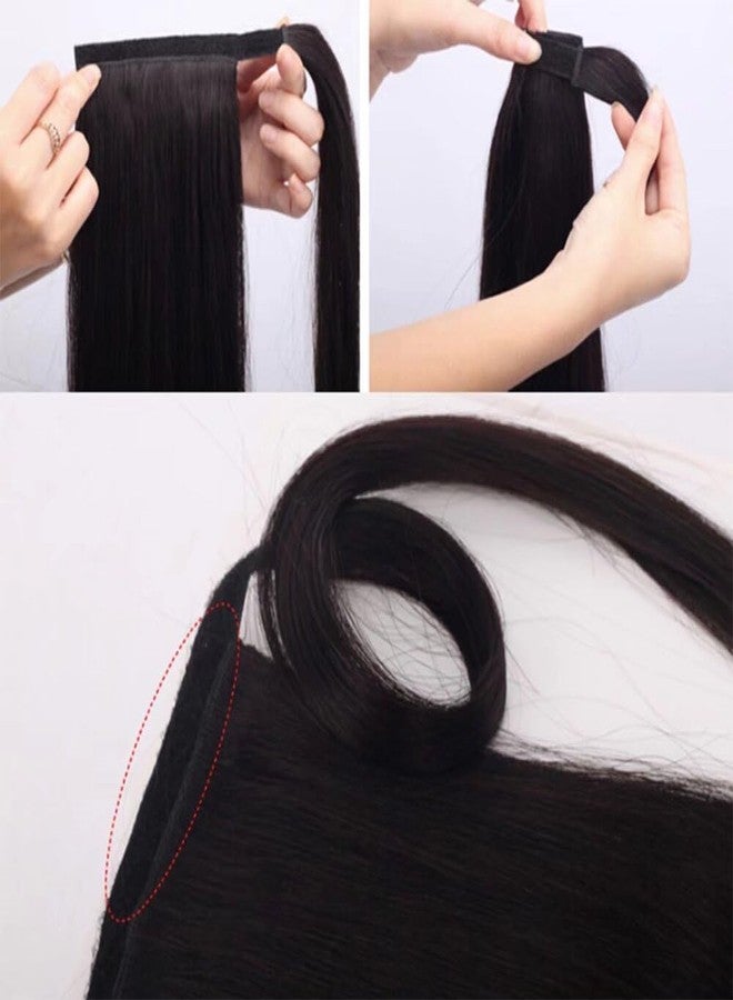iLUU 24" Snow White Color Ponytail Straight Hair Extensions Wig Magic Paste Wrap Around Clip in Ponytail Synthetic Hairpiece for Women 100g (#1001 - White Hair) - Image 4