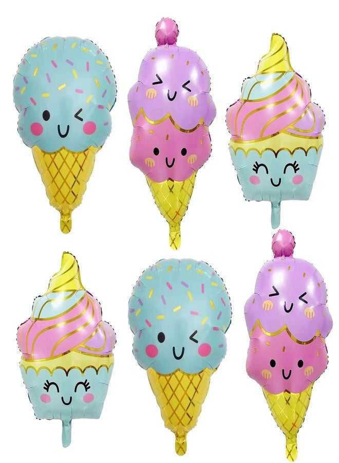 DYT 6PCS Large Ice Cream Mylar Balloons for Summer Hawaii Luau Birthday Baby Shower Party Decorations - Image 1