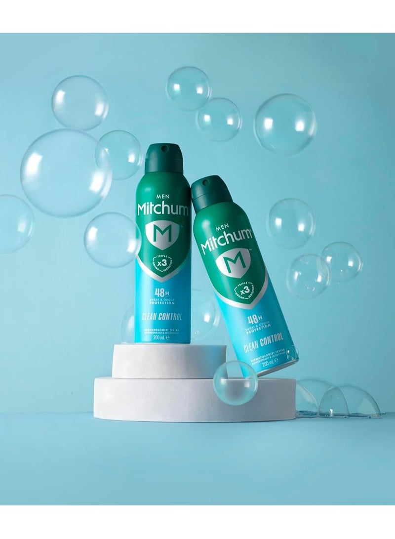 Mitchum Men Triple Odor Defense 48HR Protection Aerosol Deodorant & Anti- Perspirant Clean Control 200 ml - Image 3