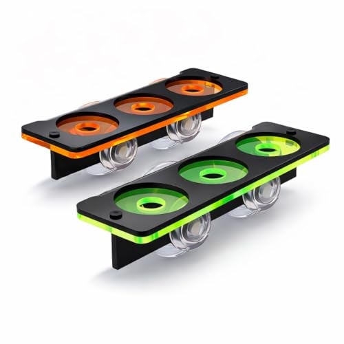kcrygogo Coral Frag Holder Acrylic Coral Rack with Powerful Double Suction Cup and Placstic Screws Suitable for Household Fish Tanks (2pcs 3 Plug Hole,Fluorescent Green and Orange) - Image 1