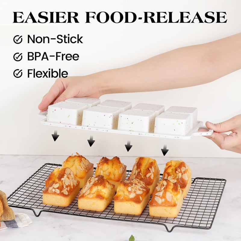 AOTASO 2 Pcs Mini Loaf Pans with Metal Reinforced Frame, Nonstick Small Silicone Bread Pans for Baking, 8 Cavity Tiny Meatloaf Pan (Cream) - Image 5