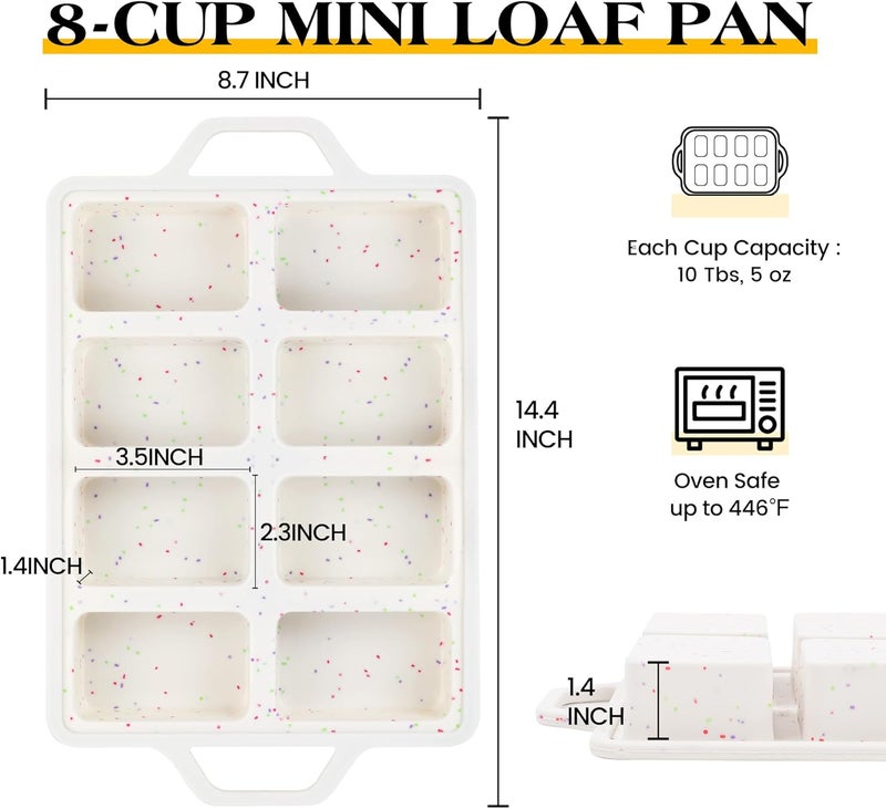 AOTASO 2 Pcs Mini Loaf Pans with Metal Reinforced Frame, Nonstick Small Silicone Bread Pans for Baking, 8 Cavity Tiny Meatloaf Pan (Cream) - Image 4