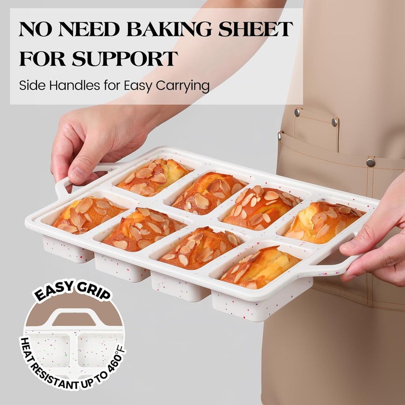 AOTASO 2 Pcs Mini Loaf Pans with Metal Reinforced Frame, Nonstick Small Silicone Bread Pans for Baking, 8 Cavity Tiny Meatloaf Pan (Cream) - Image 3