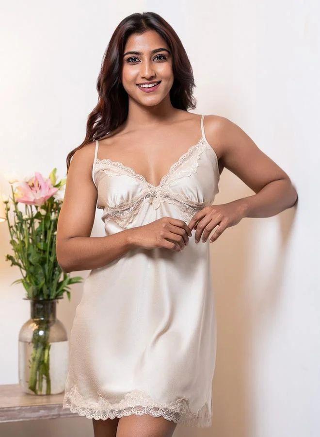 Aadaraya Aadaraya Night Dress Sleeveless Lace Detail