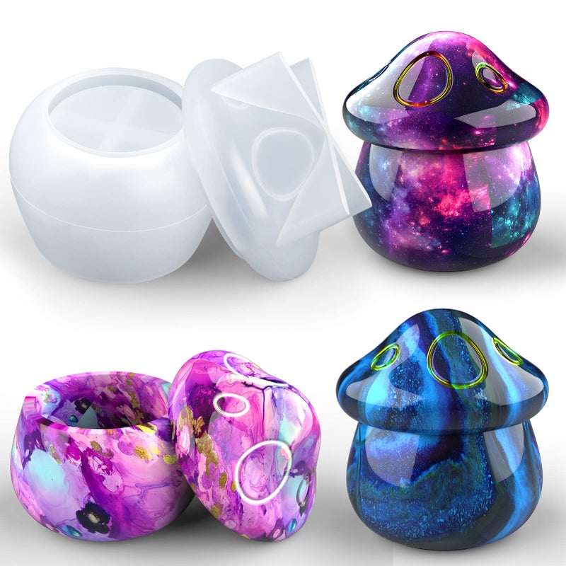 Juome Jar Resin Molds Silicone Mushroom Jars Silicone Molds with Lid for Epoxy Resin Casting for DIY Jewelry Storage Box Candy Container Home Decoration