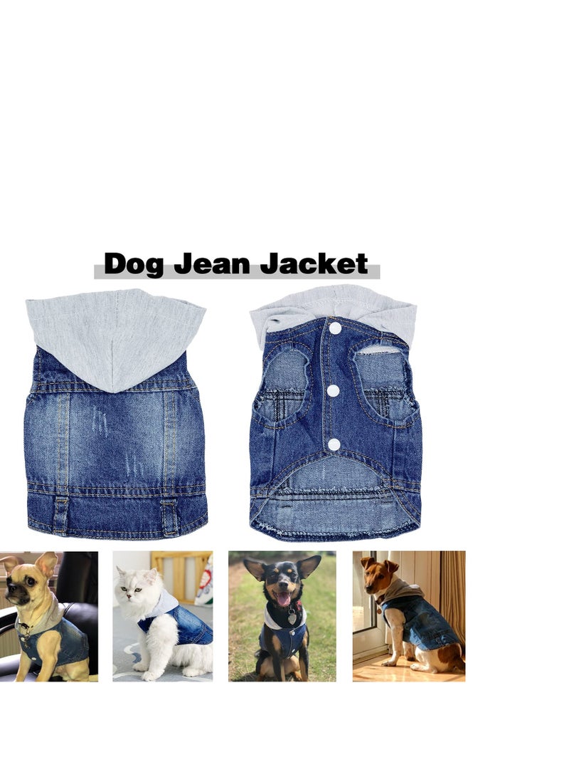SYOSI ملابس الحيوانات الأليفة للكلاب، سترة جينز رائعة للكلاب، معطف هودي دنيم أزرق رائع، ملابس للكلاب والقطط، تي شيرت كلاسيكي للكلاب، ملابس للجراء، قميص زي L - Image 3