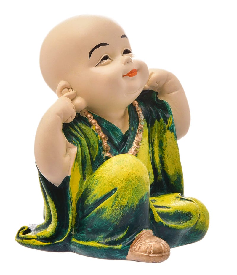 Karigaari India Handcrafted Resine Hear No Evil Buddha Monk Idol Sculpture | Showpiece for Home Décor and Office - Image 4