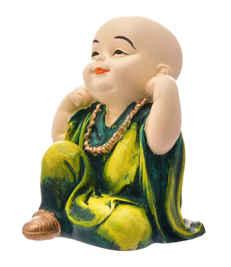 Karigaari India Handcrafted Resine Hear No Evil Buddha Monk Idol Sculpture | Showpiece for Home Décor and Office - Image 5