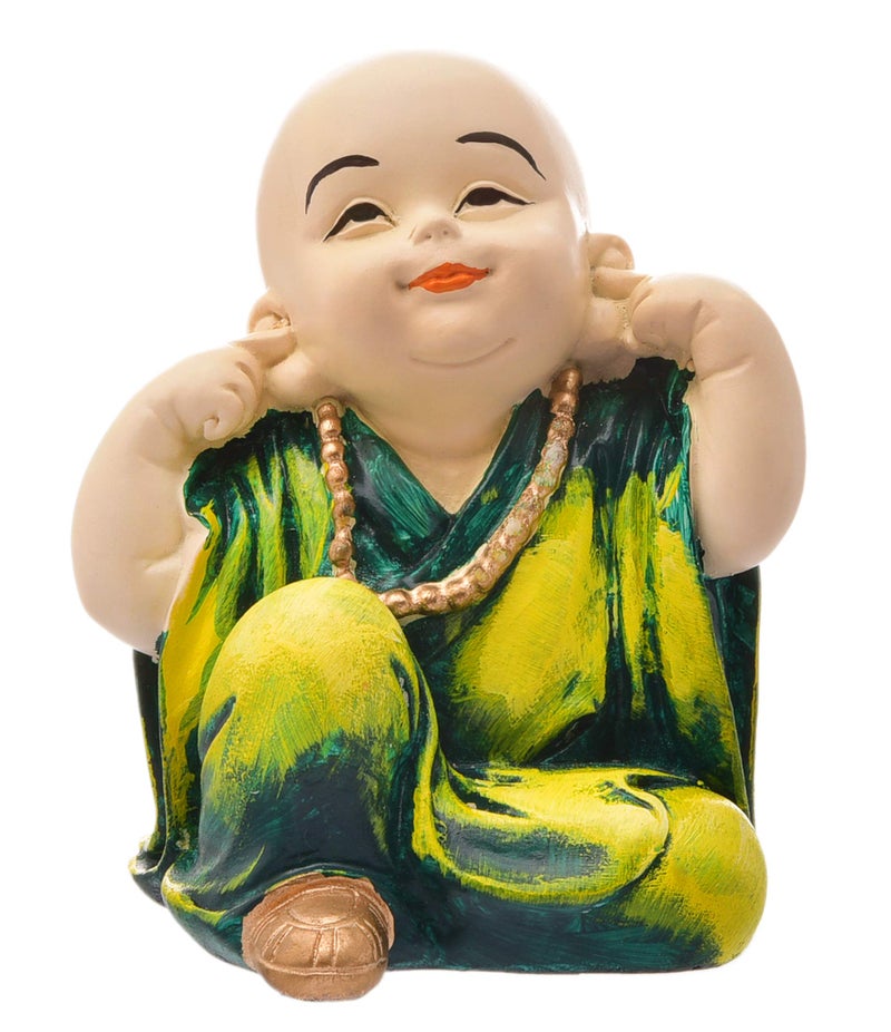 Karigaari India Handcrafted Resine Hear No Evil Buddha Monk Idol Sculpture | Showpiece for Home Décor and Office - Image 3