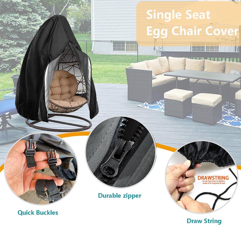 Oslimea Patio Egg Chair Cover, Waterproof Swing Egg Chair Cover with Zipper, Wind-proof Patio Swing Chair Cover with Bottom Buckle, Outdoor Wicker Single Seat Egg Chair Covers, Beige - Image 3