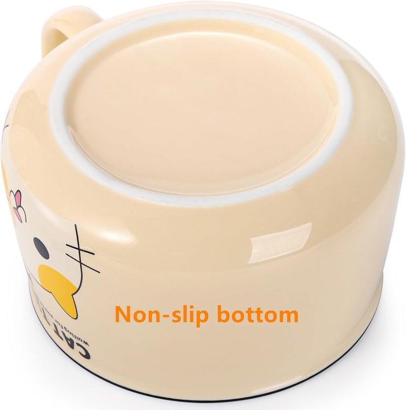 Cididu Ramen Bowl with Handle and Lid 345 oz Ceramic Instant Noodle Bowls Cute Cat with Spoon Chopsticks for Dorm Large Microwavable Japanese Soup Pot Bowl - Image 3