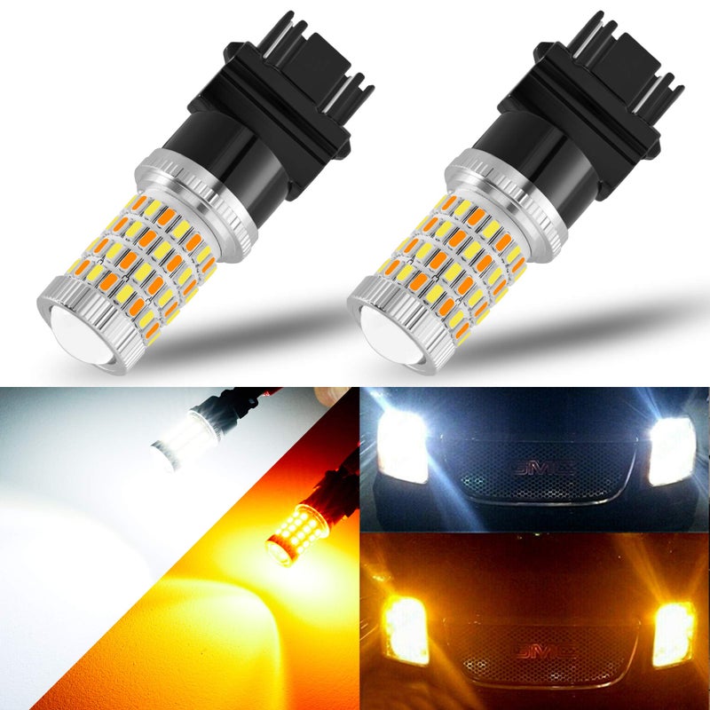 مصابيح LED AUXLIGHT 3157 4157 3057 3457 Switchback مع شريحة 76SMD بيضاء/برتقالية مع بديل للمصابيح الأمامية والخلفية لإشارات الانعطاف ومصابيح الانتظار ومصابيح التشغيل النهارية Pack of 2
