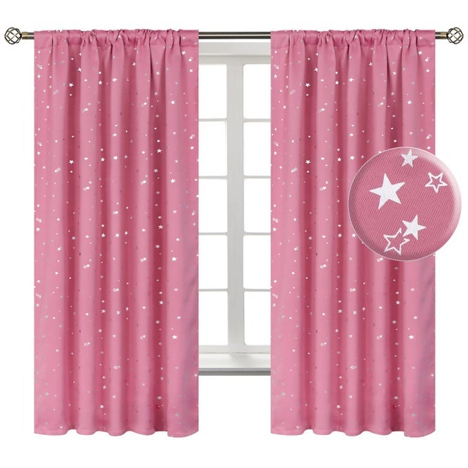 KIDS BLACKOUT CURTAINS FOR BEDROOM ROD POCKET ROOM DARKENING CURTAINS DECORATION THERMAL INSULATION WINDOW DRAPES FOR NURSERY CHILDREN ROOM 2 PANELS EACH 42 X 63 INCH PINK