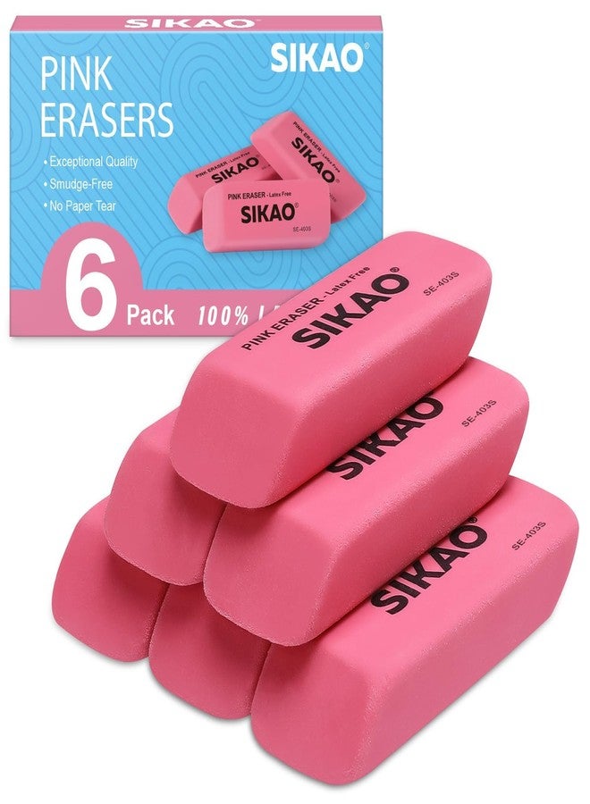 SIKAO Pink Erasers, 6 Pack Pencil Erasers for Kids - Latex-Free & Smudge-Free Beveled Rubber Erasers for School Supplies, Classroom, Art & Homework - Image 1