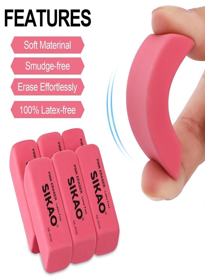SIKAO Pink Erasers, 6 Pack Pencil Erasers for Kids - Latex-Free & Smudge-Free Beveled Rubber Erasers for School Supplies, Classroom, Art & Homework - Image 3