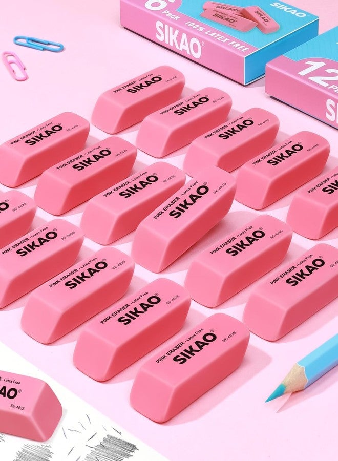 SIKAO Pink Erasers, 6 Pack Pencil Erasers for Kids - Latex-Free & Smudge-Free Beveled Rubber Erasers for School Supplies, Classroom, Art & Homework - Image 5