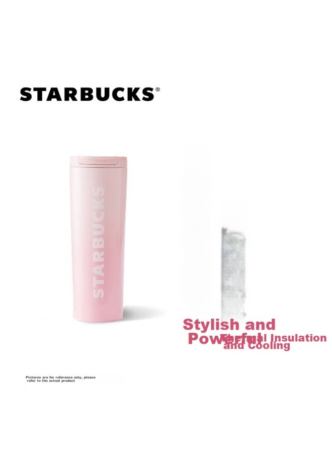 Starbucks كوب ستاربكس المعزول من الفولاذ المقاوم للصدأ بلون زهرة الكرز، 473 مل، للحفاظ على البرودة، كوب سيارة، زجاجة ماء مكتبية، هدية للنساء، هدية عيد ميلاد - Image 1