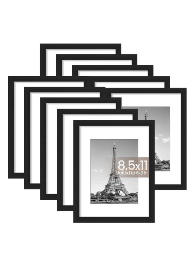upsimples 8.5x11 Picture Frame Set of 10,Display Pictures 6x8 with Mat or 8.5x11 Without Mat,Certificate Document Frame for Wall and Tabletop Display,Black - Image 1