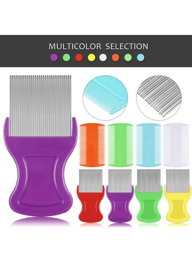 KHAJUL 8 Pieces Double Sided Lice Comb Set, Fine Metal and Plastic Combs for Lice and Nit Removal, Complete Hair Grooming Kit for Humans and Pets (Orange/Blue/Purple/White) - Image 3