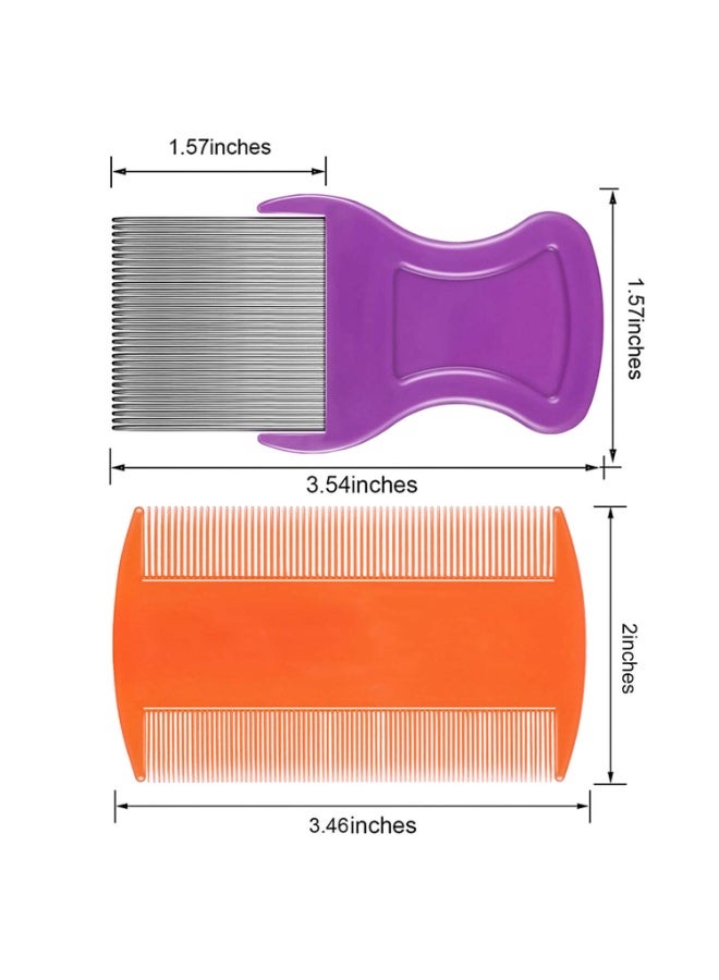 KHAJUL 8 Pieces Double Sided Lice Comb Set, Fine Metal and Plastic Combs for Lice and Nit Removal, Complete Hair Grooming Kit for Humans and Pets (Orange/Blue/Purple/White) - Image 2