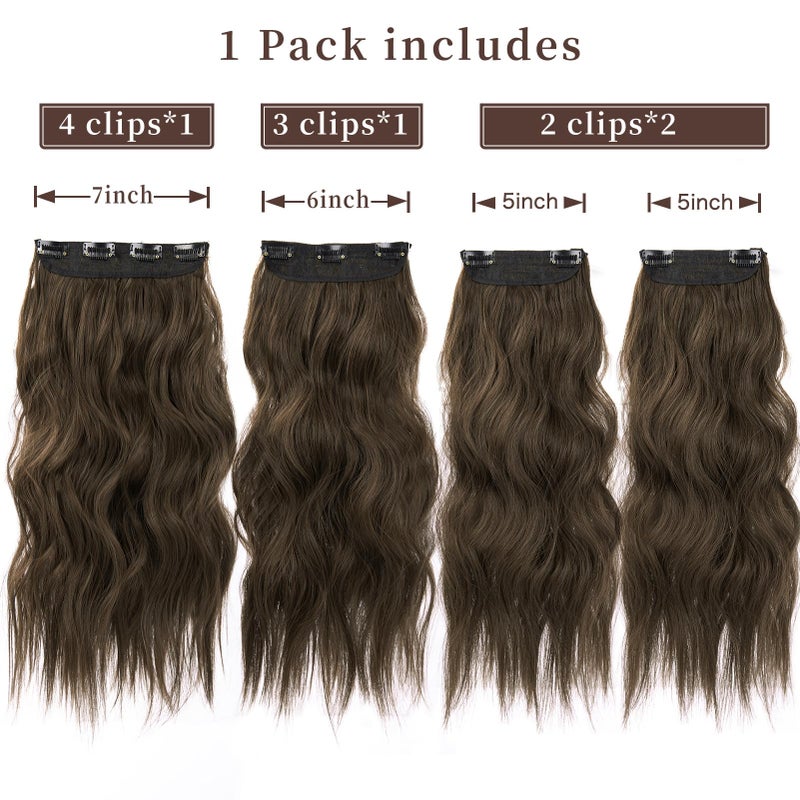 LEEONS Double Weft Synthetic Hair Extension 4PCS Thick Hairpieces Clip in Long Wavy Hair Extensions Chestnut Brown 20 Inch (4pcs, 20Inch, 8/10#) - Image 2