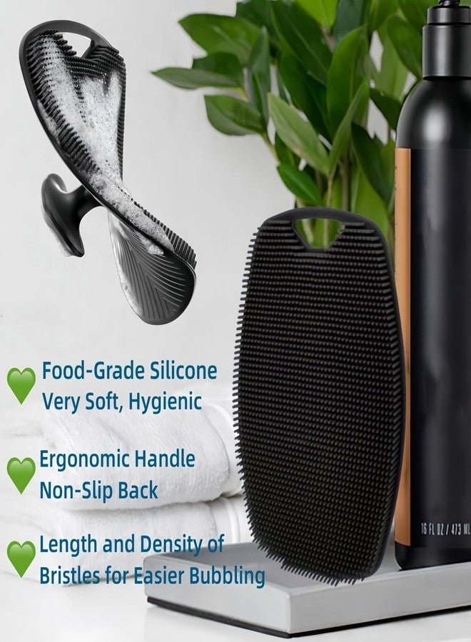 Jopplim 2 Pack Silicone Body Scrubber, Highly Elastic Bristles Handheld Brush for Shower, Lather Well and Gentle Exfoliating, Makes Skin Smooth, for Women and Men, Black and Gray - Image 2