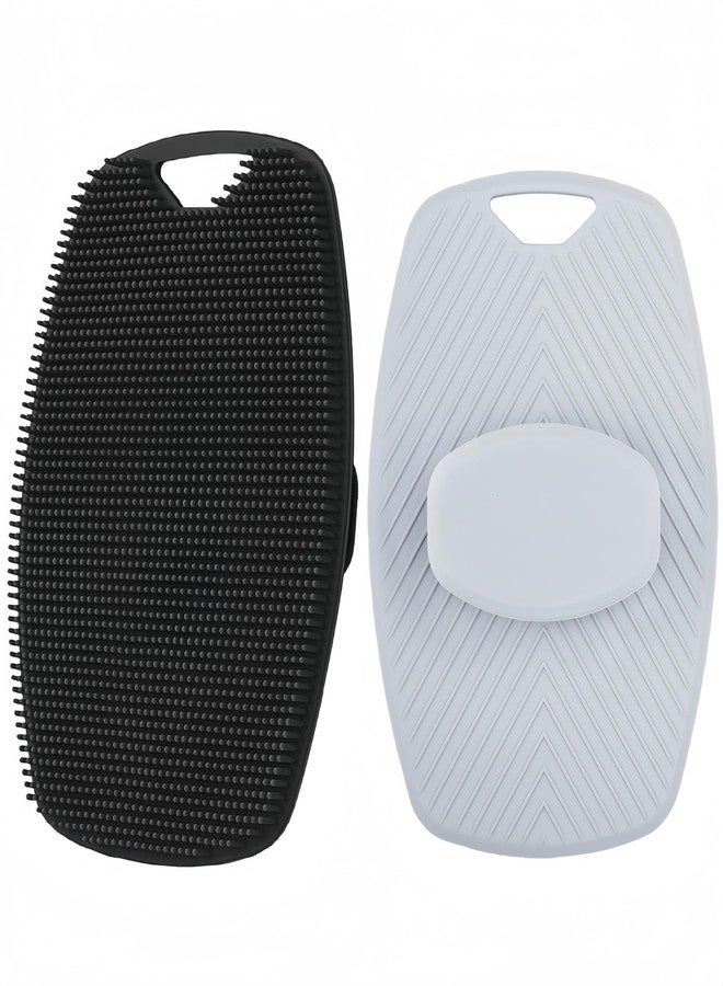 Jopplim 2 Pack Silicone Body Scrubber, Highly Elastic Bristles Handheld Brush for Shower, Lather Well and Gentle Exfoliating, Makes Skin Smooth, for Women and Men, Black and Gray - Image 1