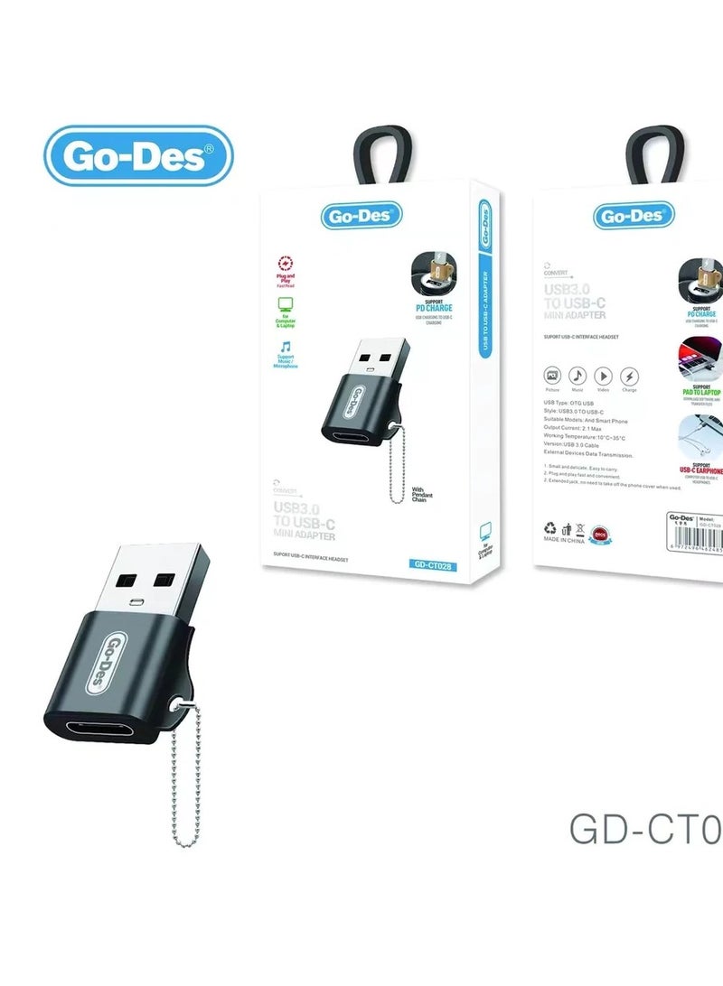 GO-DES USB Type C To USB 3.0 LED Lighning Go-Des Adapter Type-C Male To OTG USB 3.0 Female Converter for Smartphone Laptop OTG Adapter - Image 1