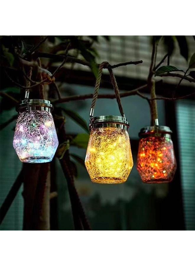 BLUE CORAL فانوس شمسي معلق في وعاء زجاجي متشقق 30 مصباح LED مقاوم للماء لتزيين شجرة الحديقة والفناء والحديقة والعطلات، متعدد الألوان RGB  - Image 1