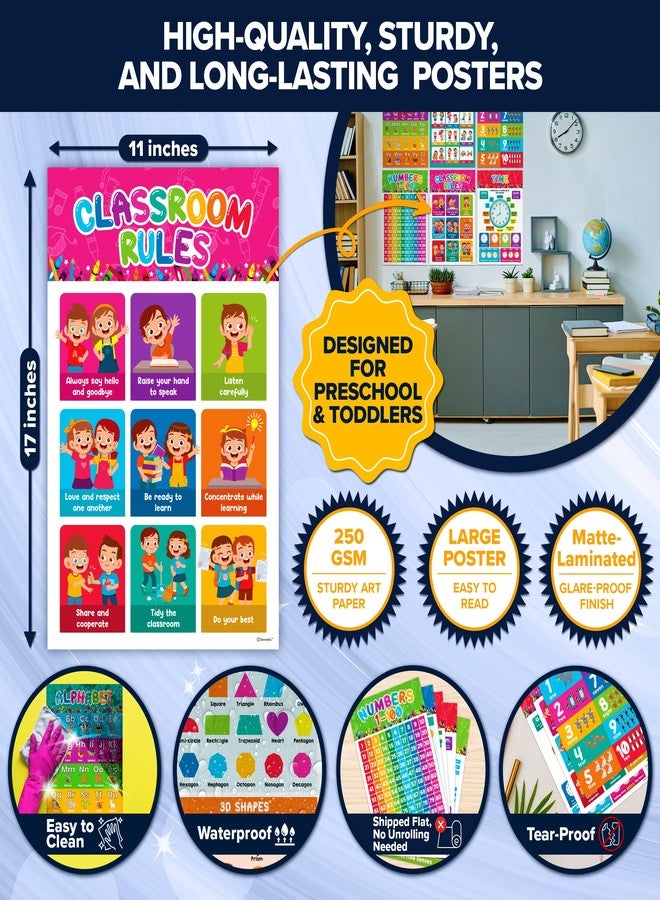 Decorably 20 Vibrant Preschool Classroom Posters, 11x17in Matte-Laminated Toddler Posters Educational Age 2 - Image 2