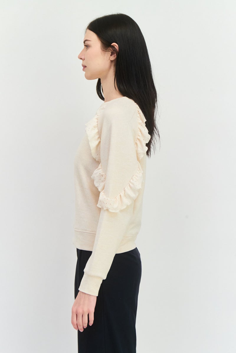 89th + Madison Women Crew Neck Heather Long Sleeves Sweatshirt, Oatmeal - Image 2