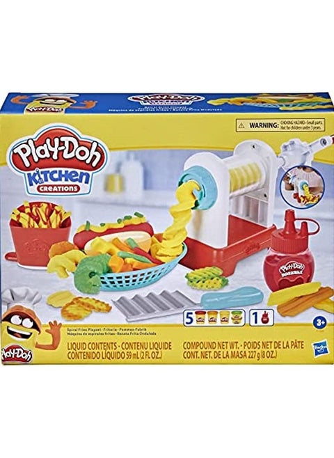 Play-Doh Kitchen Creations Spiral Fries Playset for Kids 3 Years and Up with Toy French Fry Maker, Play-Doh Drizzle, and 5 Modeling Compound Colors, Non-Toxic