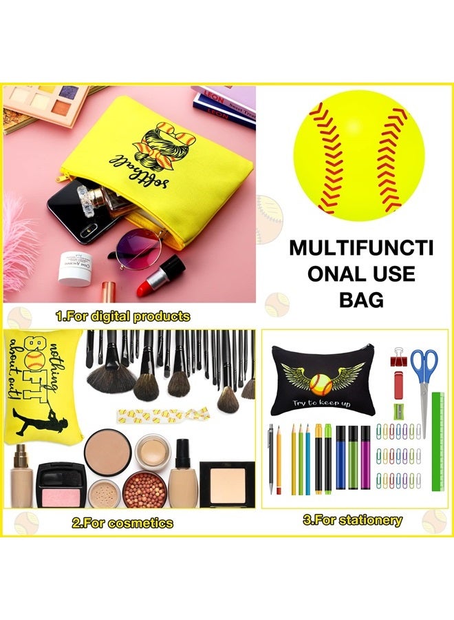 Kajaia 24 Pcs Softball Cosmetic Bag and Sport Hair Scrunchies, Softball Travel Pouch Canvas Makeup Bags Softball Hair Ties Elastic Hair Bands Ponytail Holders for Women Girls Team Gifts (Cute) - Image 4