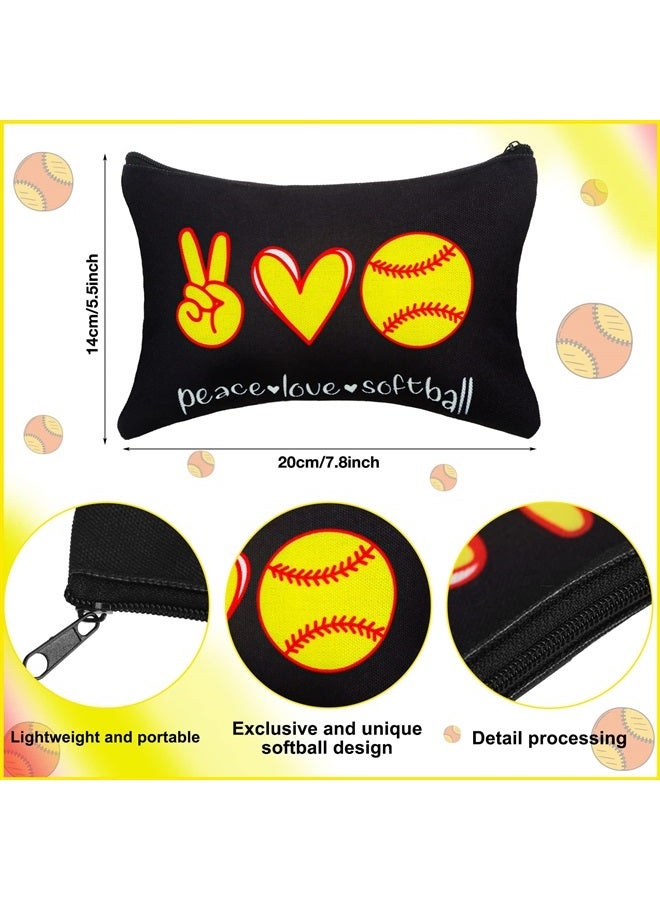 Kajaia 24 Pcs Softball Cosmetic Bag and Sport Hair Scrunchies, Softball Travel Pouch Canvas Makeup Bags Softball Hair Ties Elastic Hair Bands Ponytail Holders for Women Girls Team Gifts (Cute) - Image 2