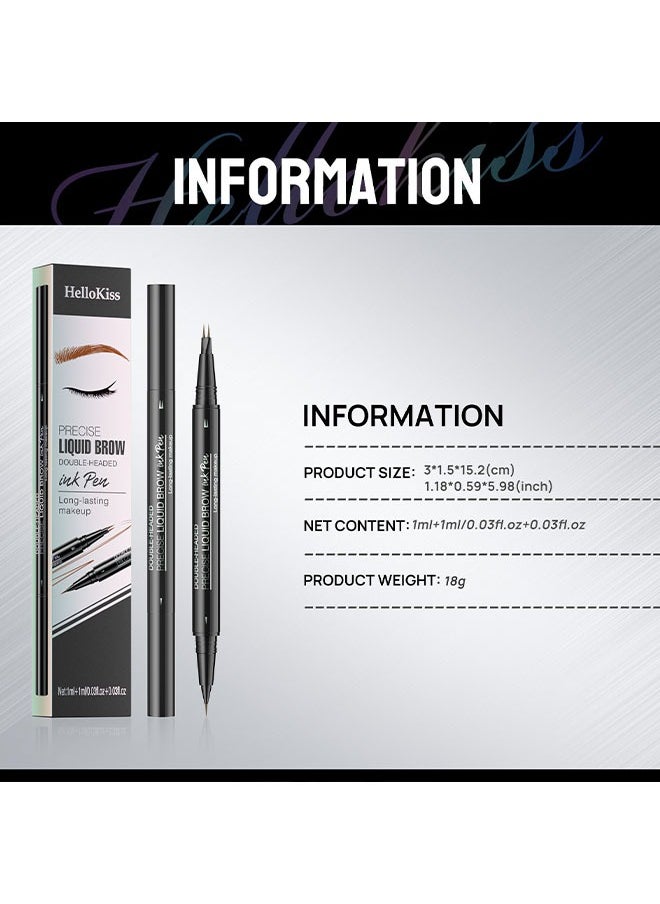 HelloKiss - Precise Liquid Eyebrow Pen with Brush Double Headed Ink Pen 2 Tip Microblading Brow Pen Curved Eyebrow Pencil, 2 Fork Tip Eye Pen Waterproof Long Lasting Ink Pen Brown #02 - Image 1