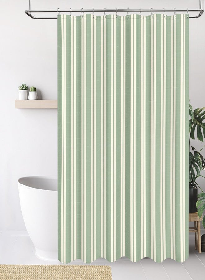 Tititex Cute Candy Cane Striped 140gsm Faux Linen Fabric Shower Curtain, Elegant Classic Sage Green Beige Shower Curtain Sets Decoration 72x72 Inch with Hooks - Image 2