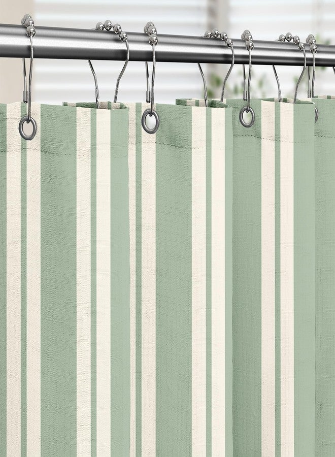 Tititex Cute Candy Cane Striped 140gsm Faux Linen Fabric Shower Curtain, Elegant Classic Sage Green Beige Shower Curtain Sets Decoration 72x72 Inch with Hooks - Image 3