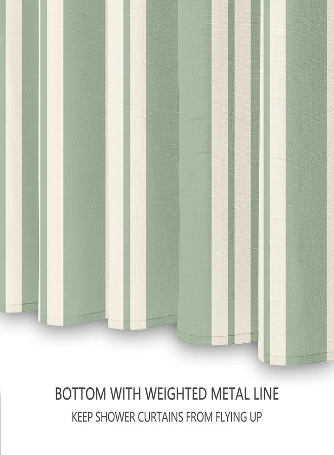 Tititex Cute Candy Cane Striped 140gsm Faux Linen Fabric Shower Curtain, Elegant Classic Sage Green Beige Shower Curtain Sets Decoration 72x72 Inch with Hooks - Image 4