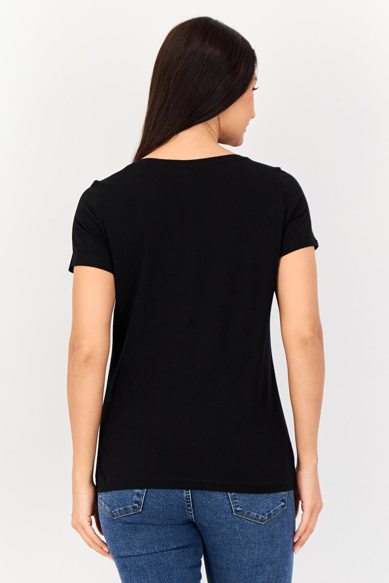 VERO MODA I Scenery By Vero Moda Women Crew Neck Short Sleeve Brand Logo T Shirt, Black - Image 3
