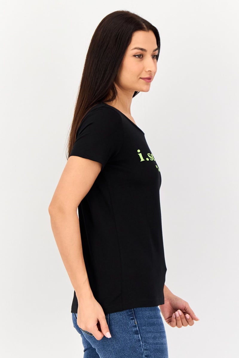 VERO MODA I Scenery By Vero Moda Women Crew Neck Short Sleeve Brand Logo T Shirt, Black - Image 2